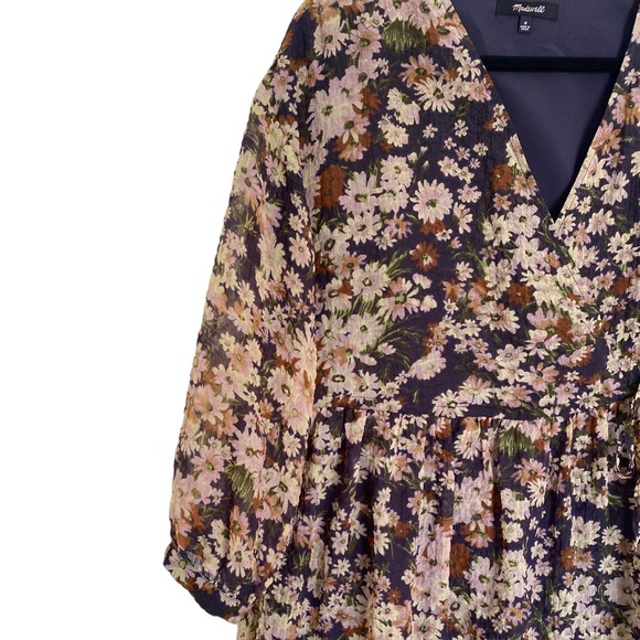 Madewell Drawstring Faux-Wrap Floral Mini Dress Size Medium - Picture 6 of 10